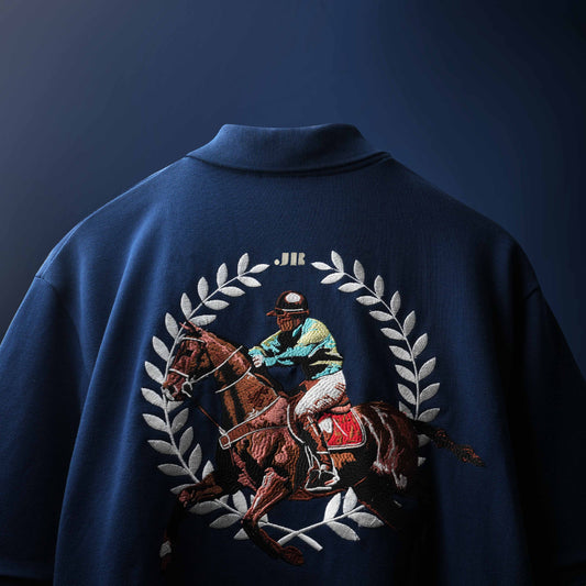 NAVY SADDLE LEAGUE POLO T-SHIRT (UNISEX)