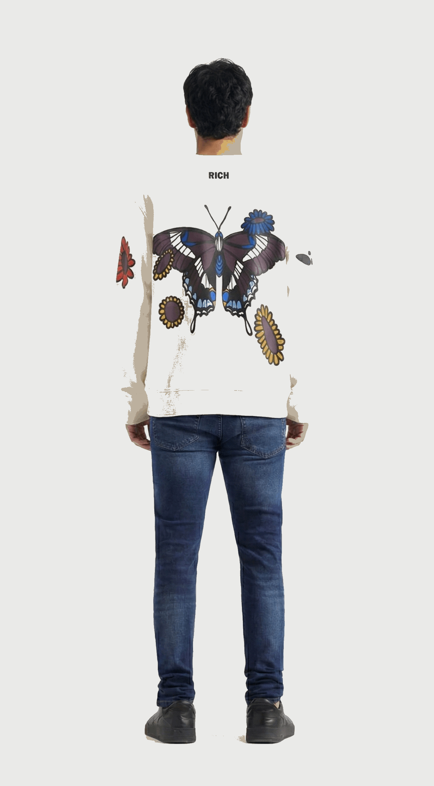 White Butterfly Puffed Print Premium Sweatshirt (Unisex)