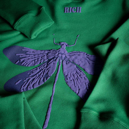 Purple Dragon Fly Puffed Print Premium Sweatshirt (Unisex)