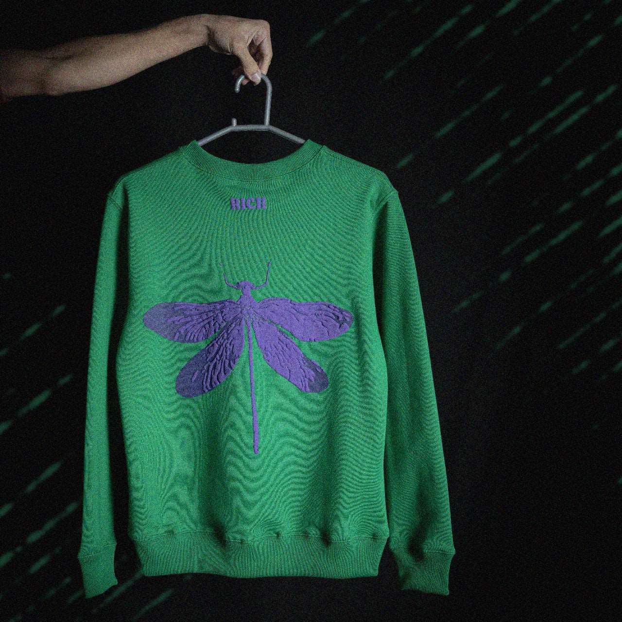 Jenzy Rich Purple Dragon Fly Puffed Print Premium Sweatshirt (Unisex)