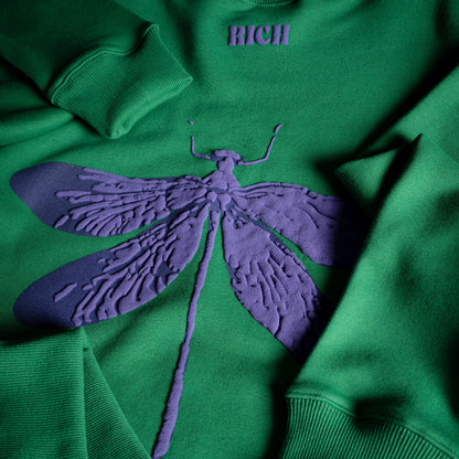 Jenzy Rich Purple Dragon Fly Puffed Print Premium Sweatshirt (Unisex)