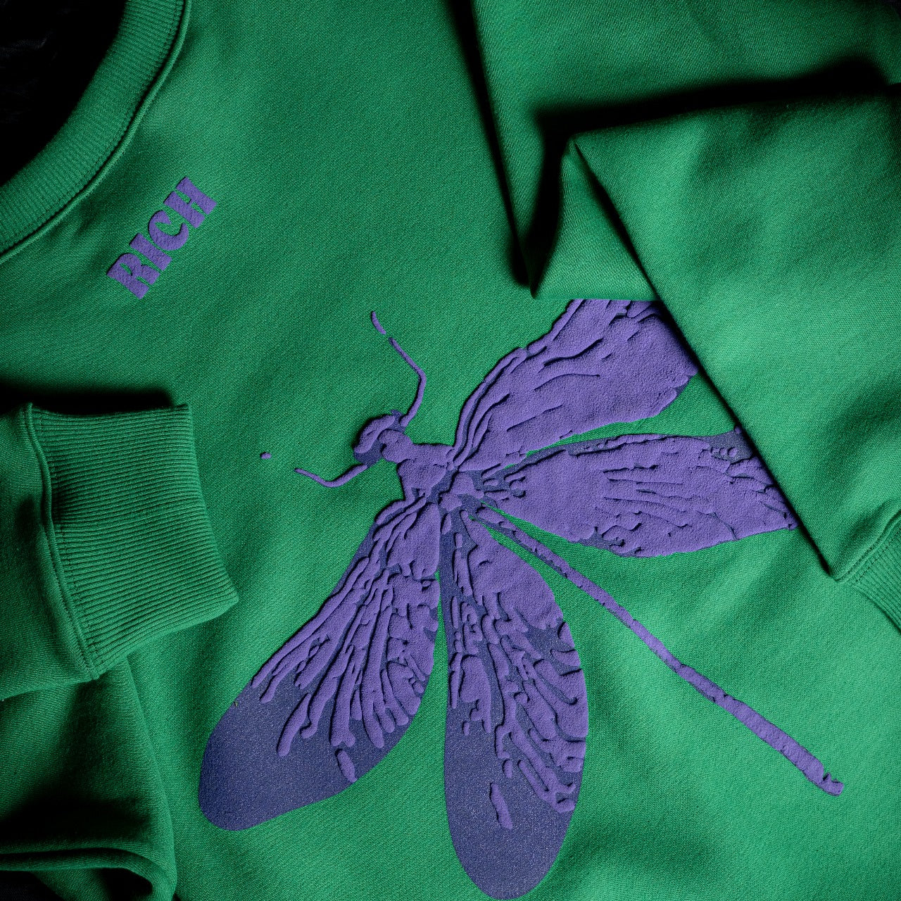 Jenzy Rich Purple Dragon Fly Puffed Print Premium Sweatshirt (Unisex)