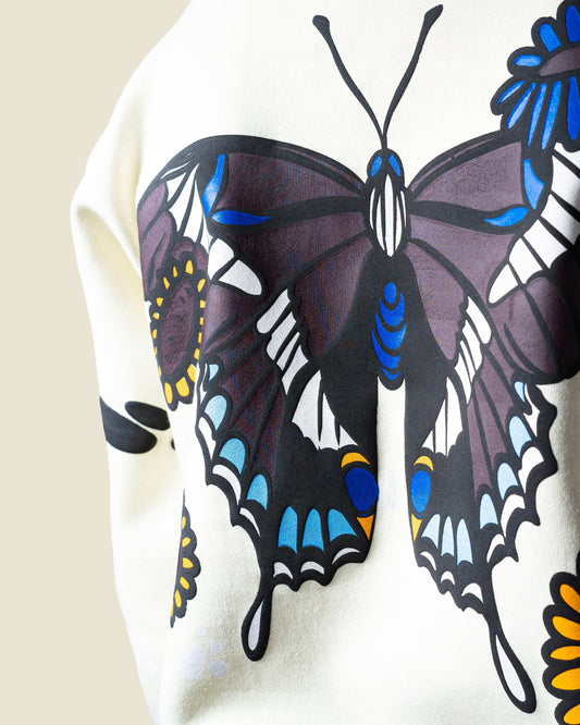 Jenzy Rich White Butterfly Puffed Print Premium Sweatshirt