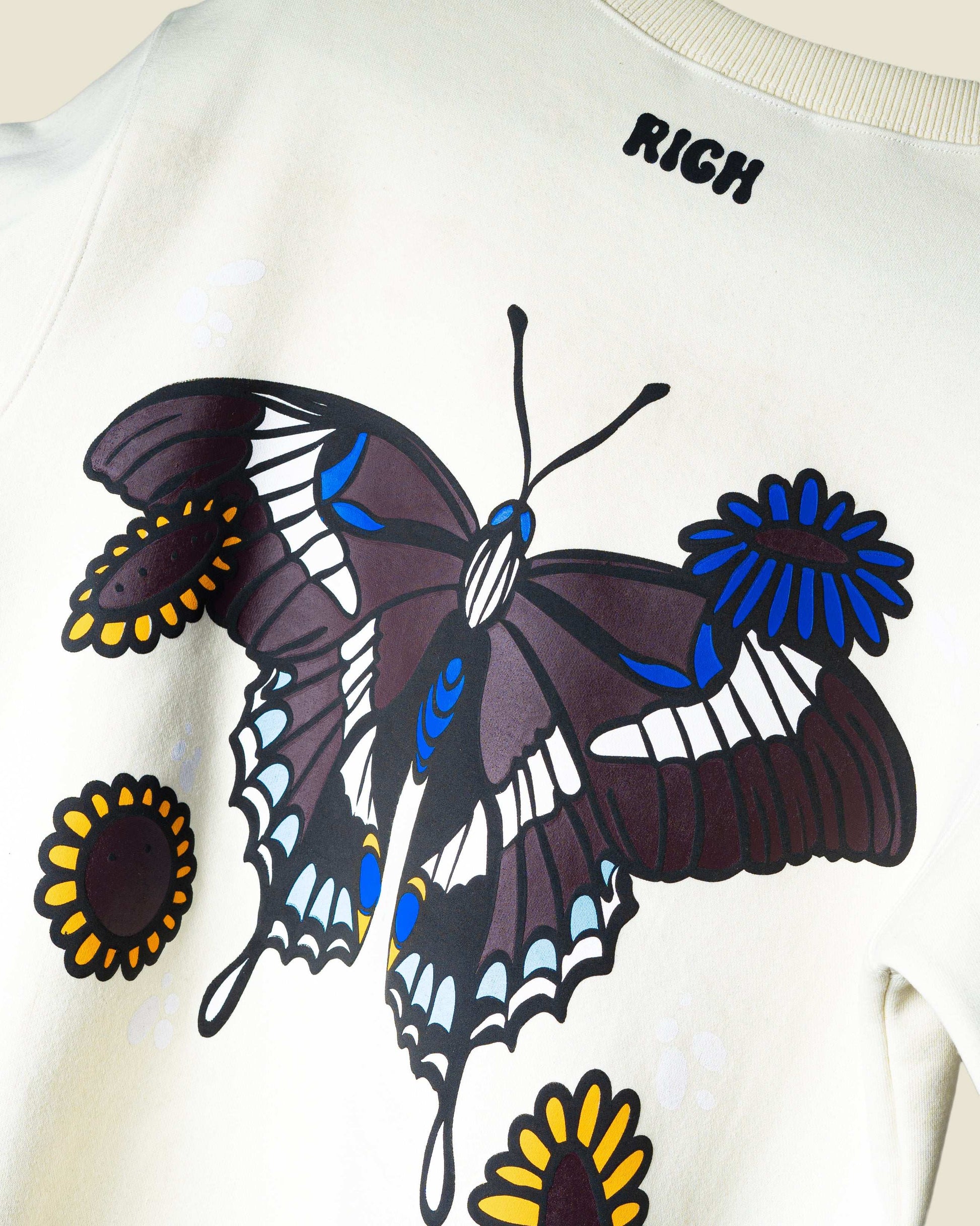 Jenzy Rich White Butterfly Puffed Print Premium Sweatshirt