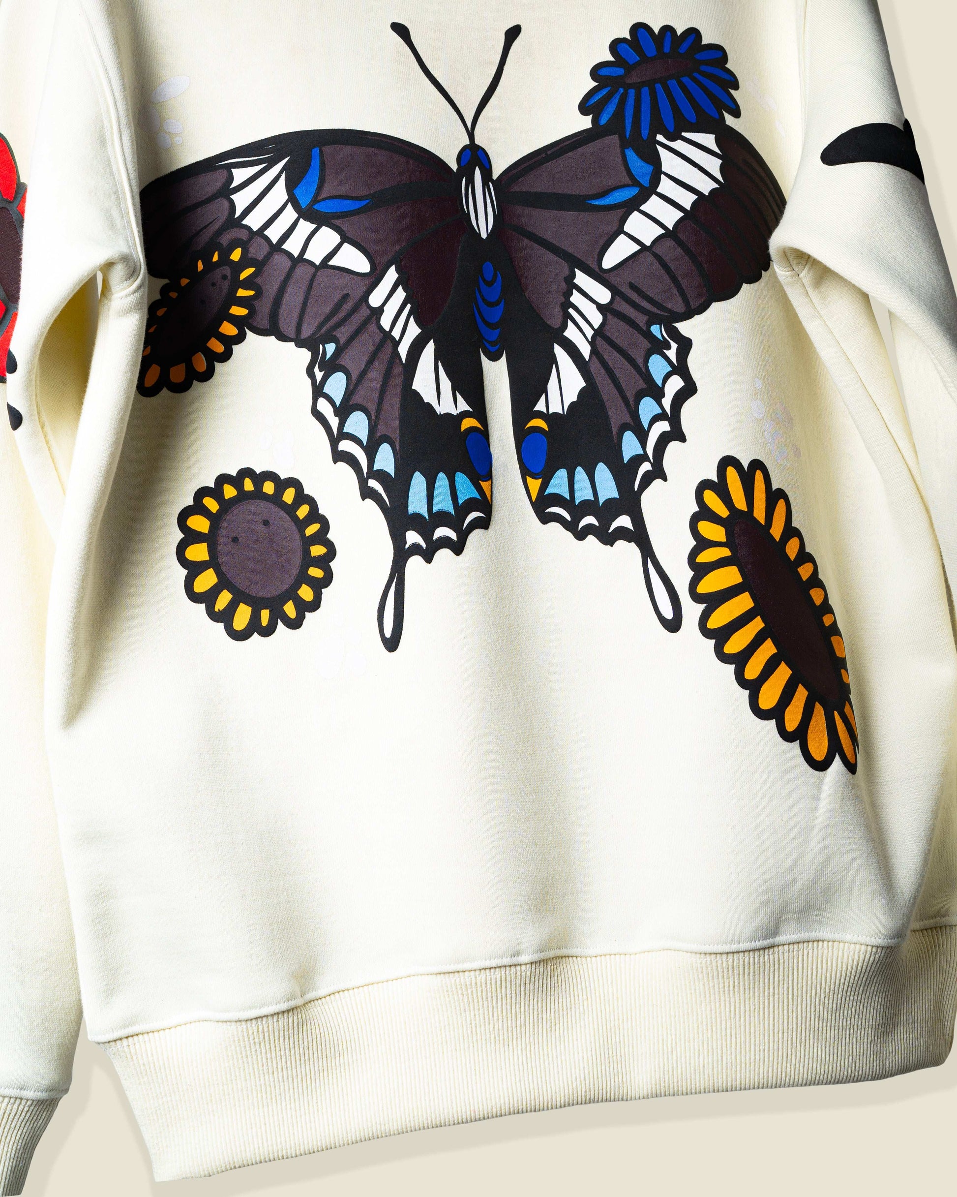 Jenzy Rich White Butterfly Puffed Print Premium Sweatshirt
